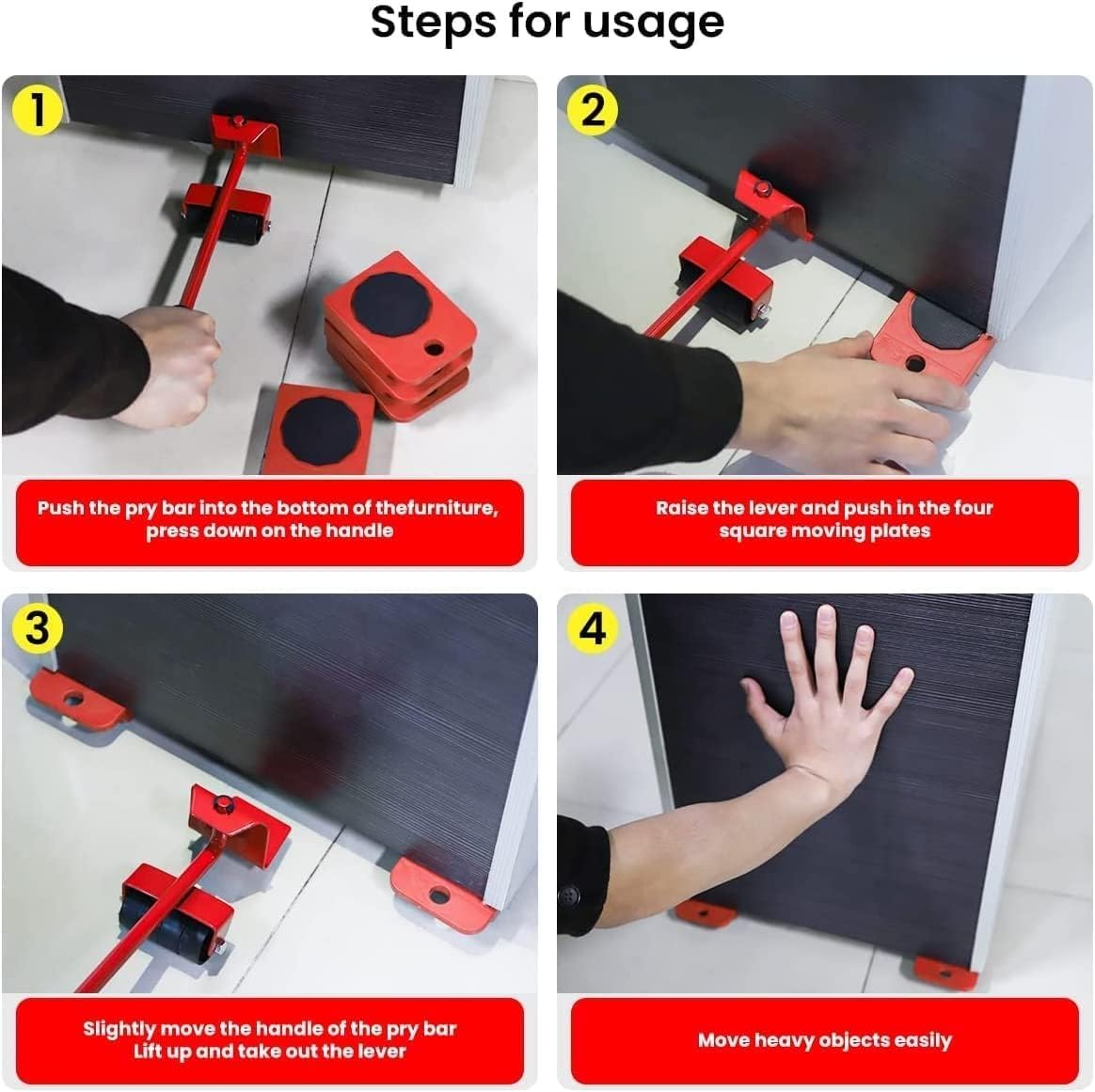 Furniture Lifting Moving Wheel - Heavy Duty Pads Easy and Safe Moving Slider Tools for Shifting Washing Machines, Fridge, Sofa and Wardrobes | Max Load 150KG/331LBS Only Wheel Pad, Pack of 4 GenzVybs